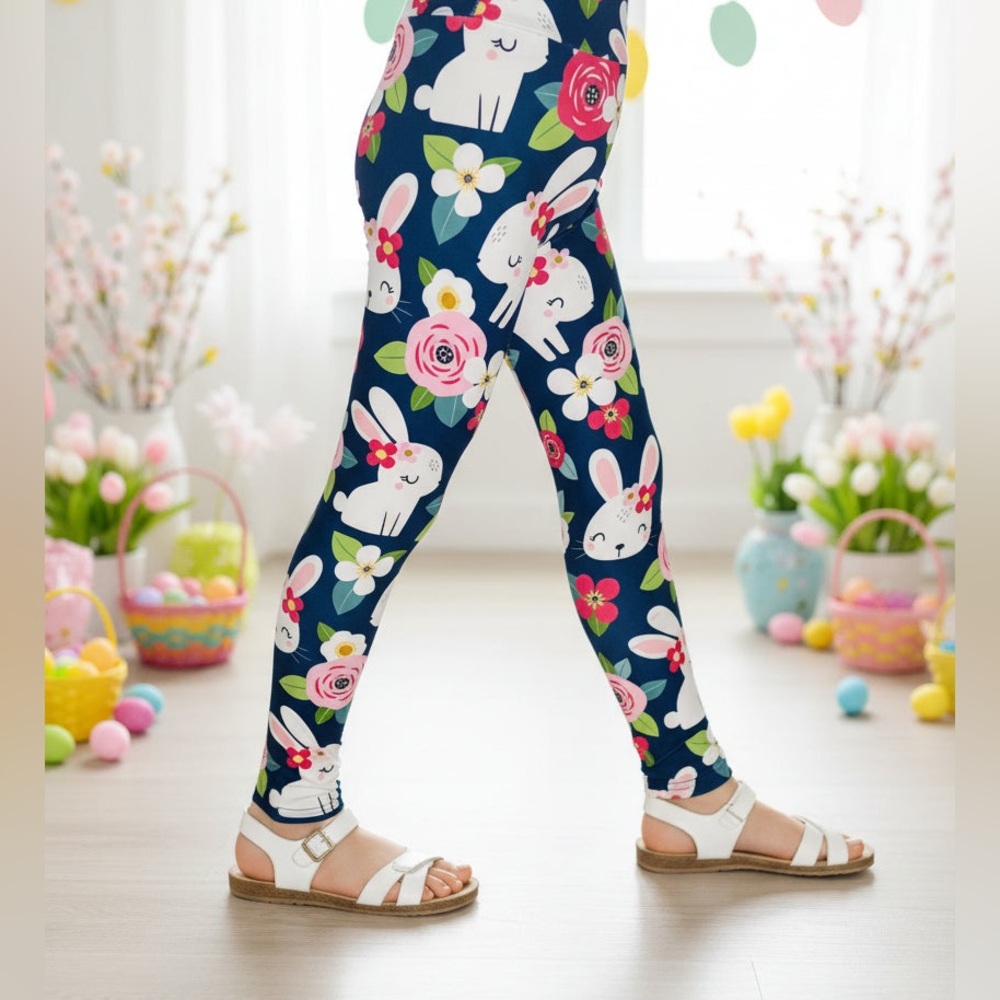 S/L NEW Girls Easter Bunny Leggings YOGA WAIST Soft Yoga Pants